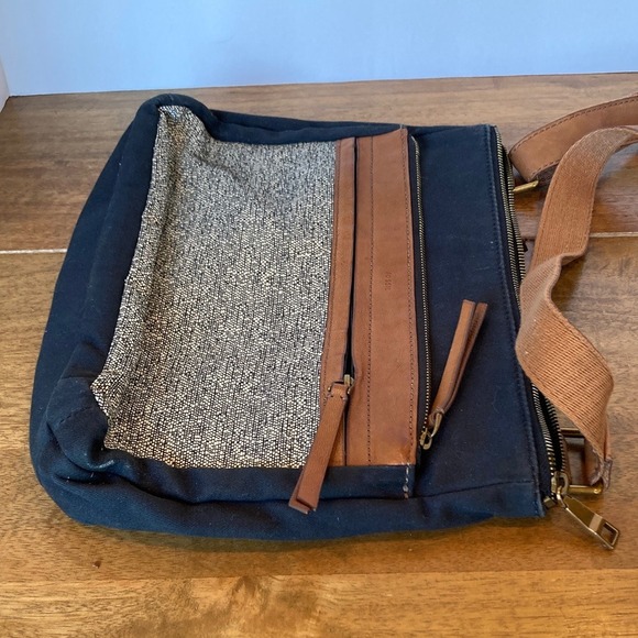 Fossil Corey Hobo Bag Dark Green Canvas Brown Leather Silver Glitter Accent - Picture 5 of 15